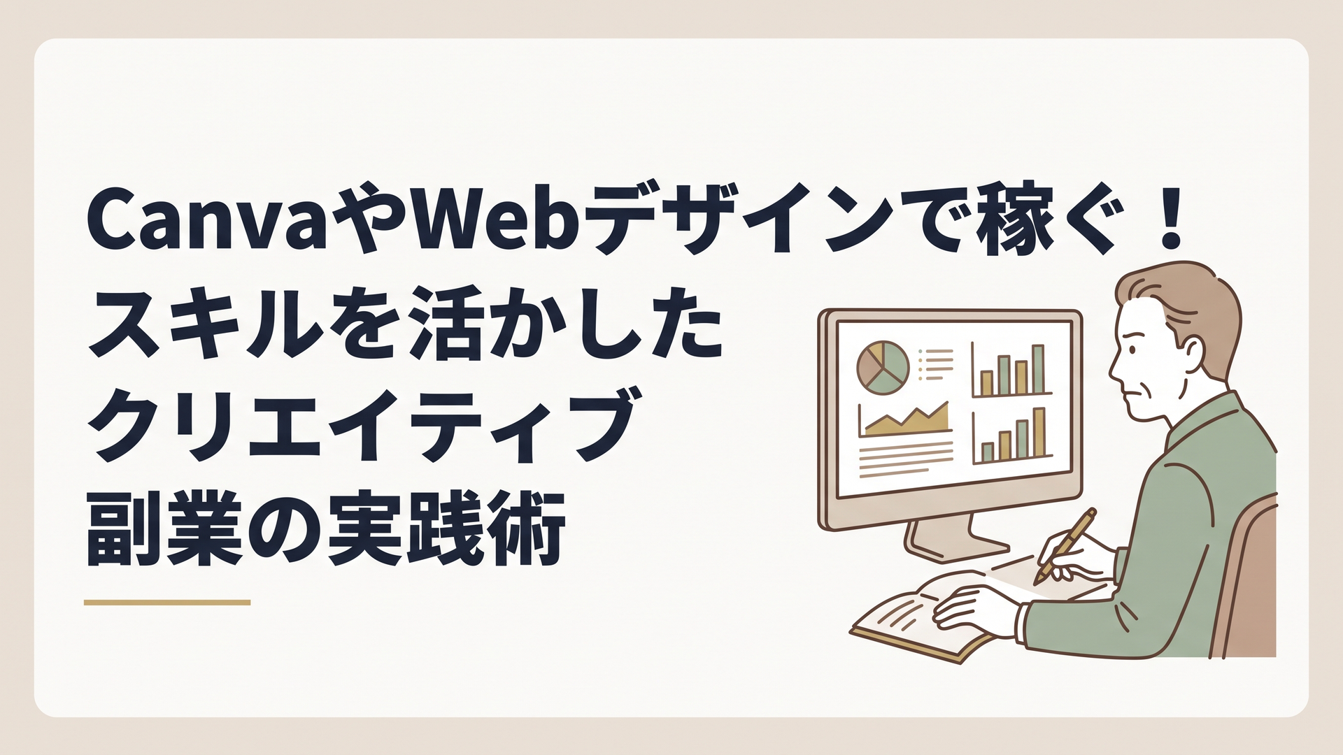 パソコンに向かって真剣な表情で調査データを確認し、ノートにメモを取る50代男性の姿