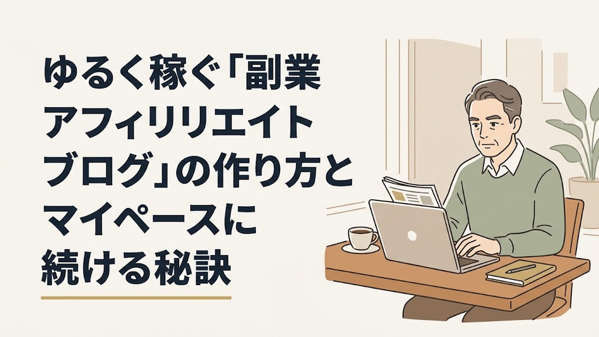 カフェでノートパソコンを開き、真剣な表情でニュース記事を読みながら今後の働き方の構想を練る50代男性の姿