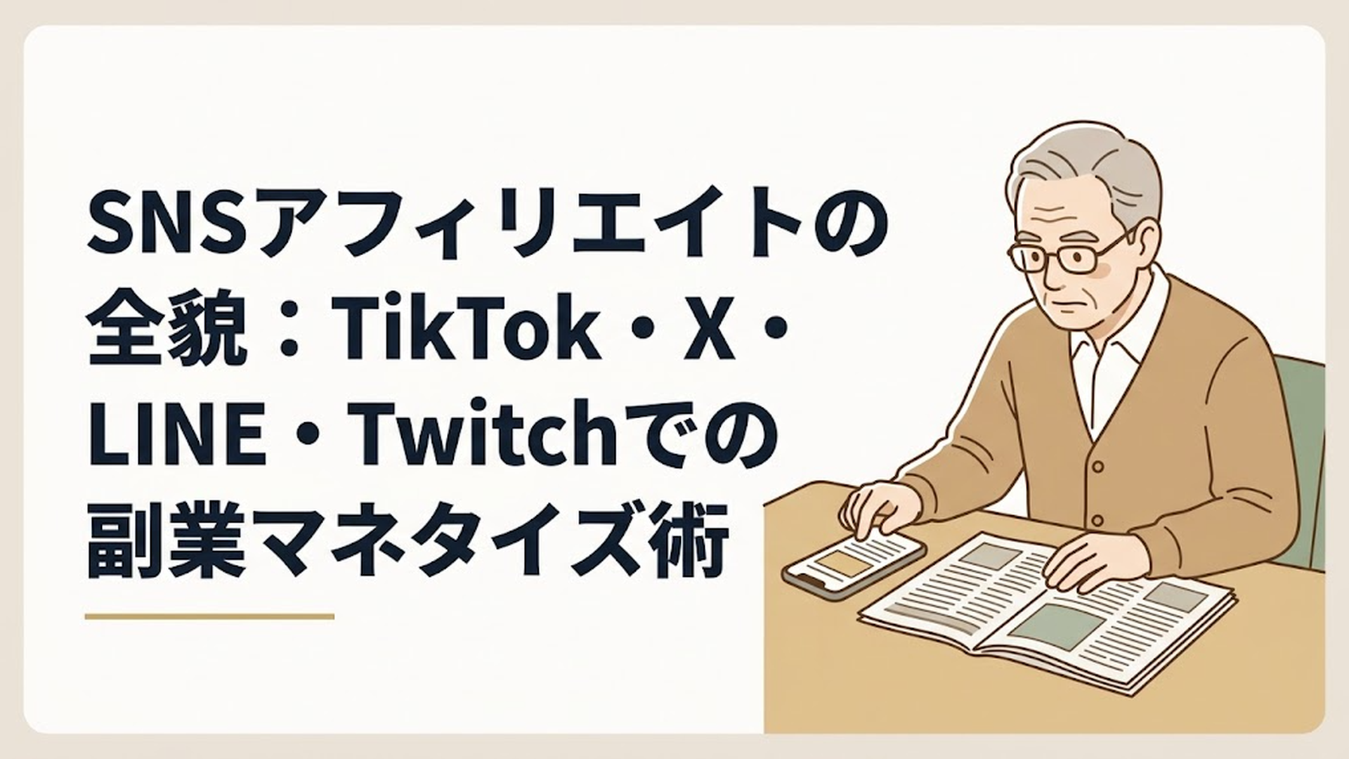 スマートフォンと新聞記事を並べ、真剣な表情でニュースを読み込むシニア男性の姿
