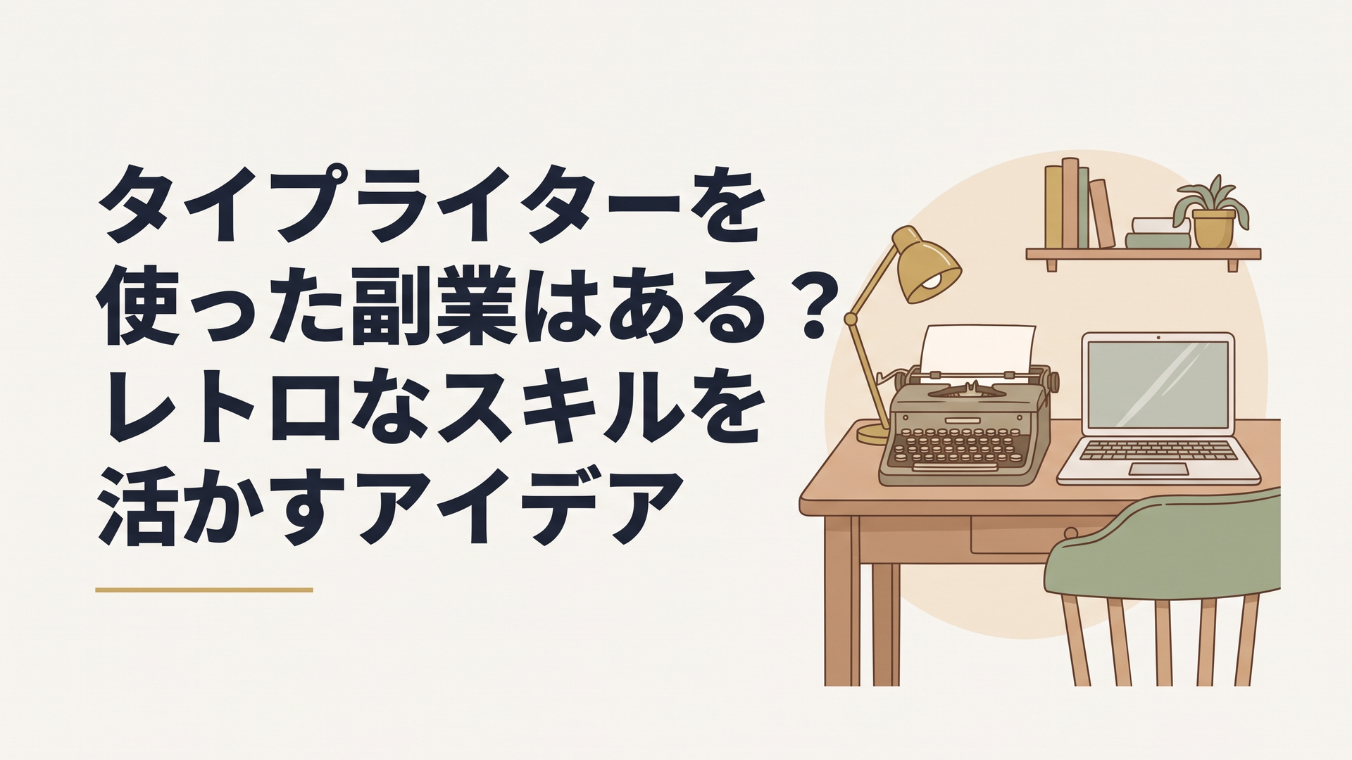 古いタイプライターと現代のノートパソコンが並んでいる温かみのある書斎のデスク